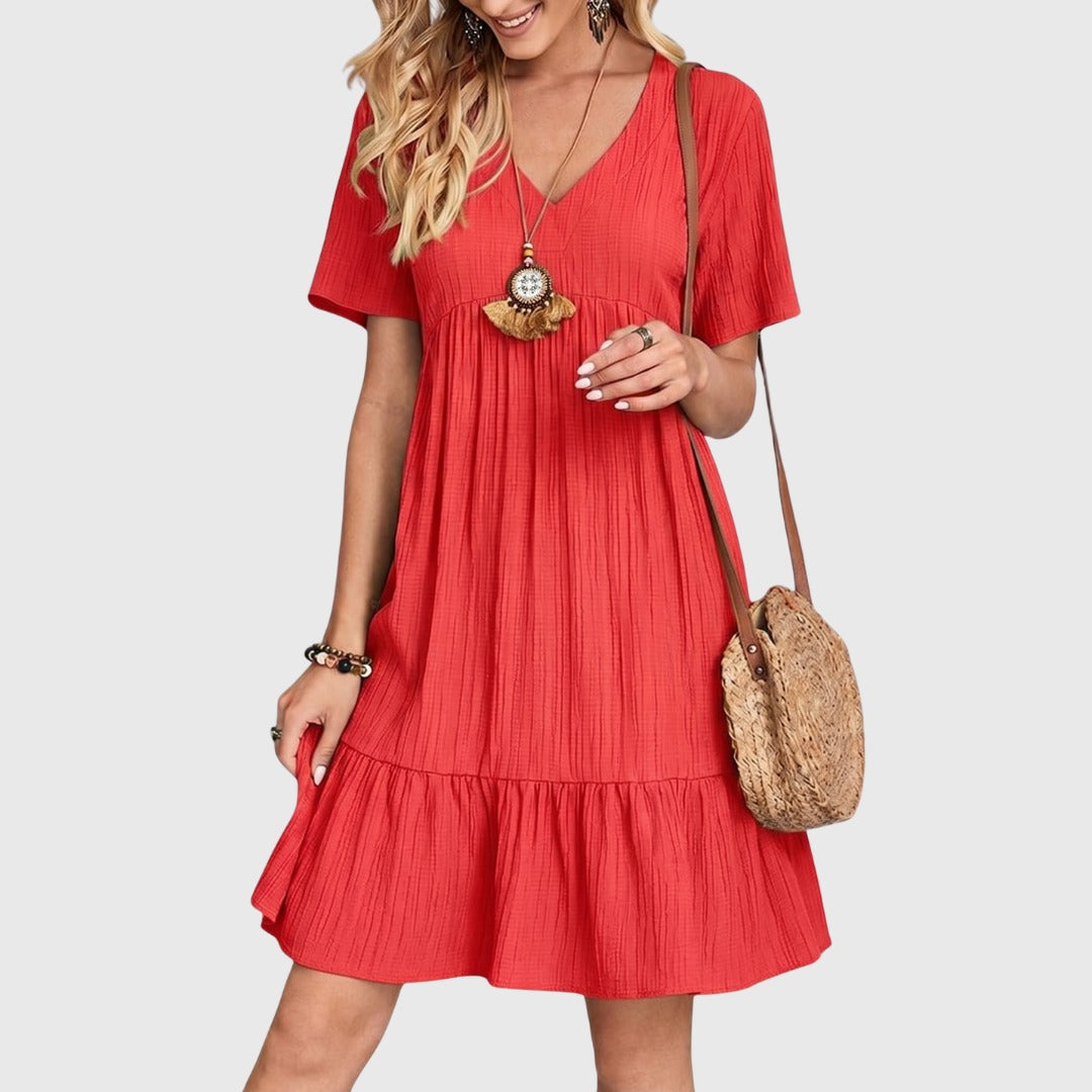 Women's Summer Mini Dress with V-Neck and Ruffle Hem