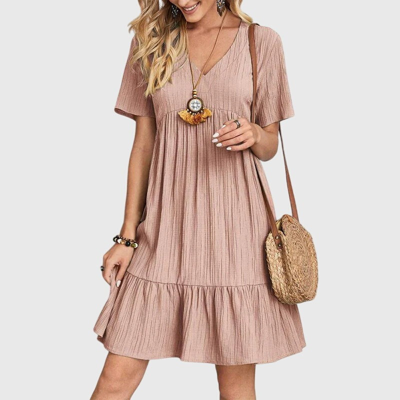Women's Summer Mini Dress with V-Neck and Ruffle Hem