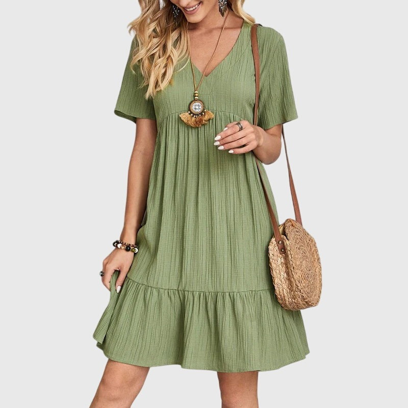 Women's Summer Mini Dress with V-Neck and Ruffle Hem