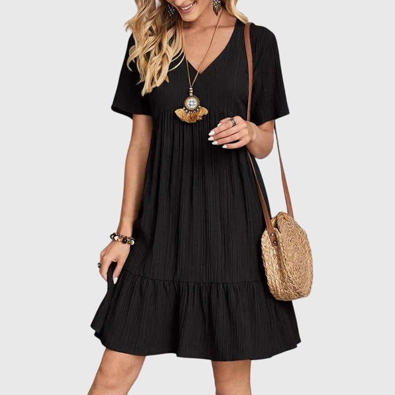 Women's Summer Mini Dress with V-Neck and Ruffle Hem