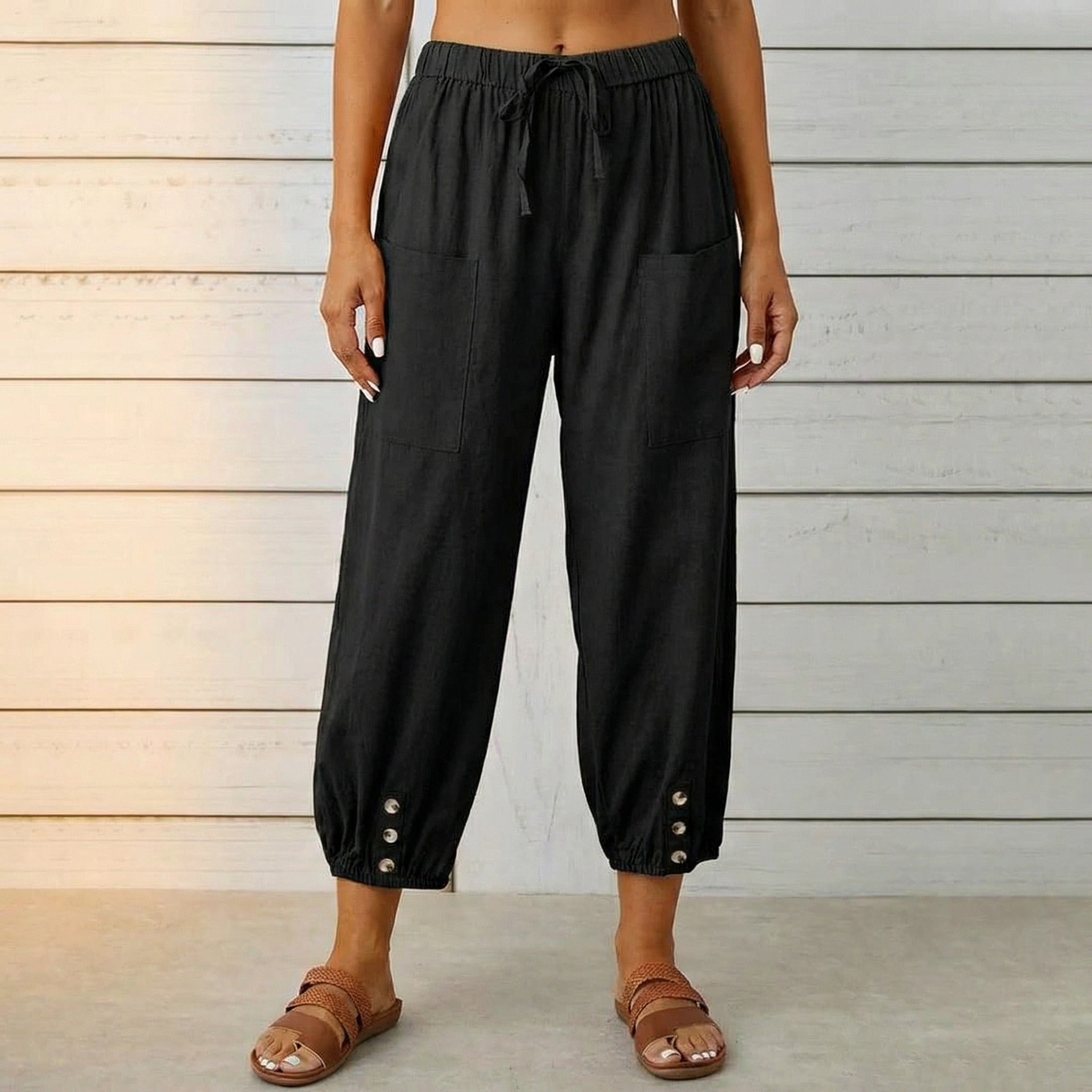 Women's Summer Relaxed Trousers with Pockets and Elasticated Waist