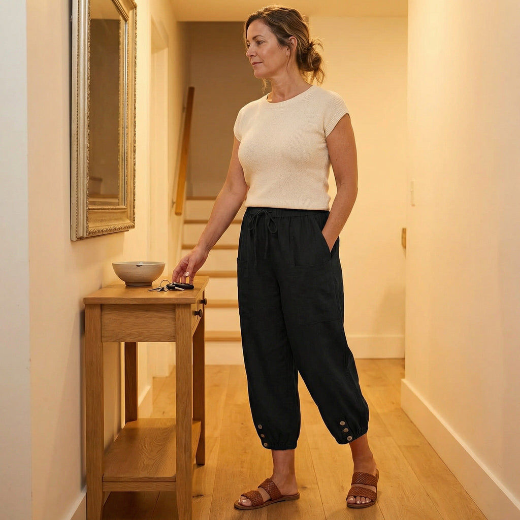 Women's Summer Relaxed Trousers with Pockets and Elasticated Waist