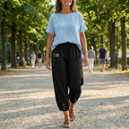 Women's Summer Relaxed Trousers with Pockets and Elasticated Waist