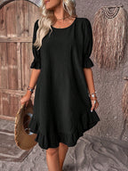 Women's Summer Ruffle Midi Dress with Short Puff Sleeves