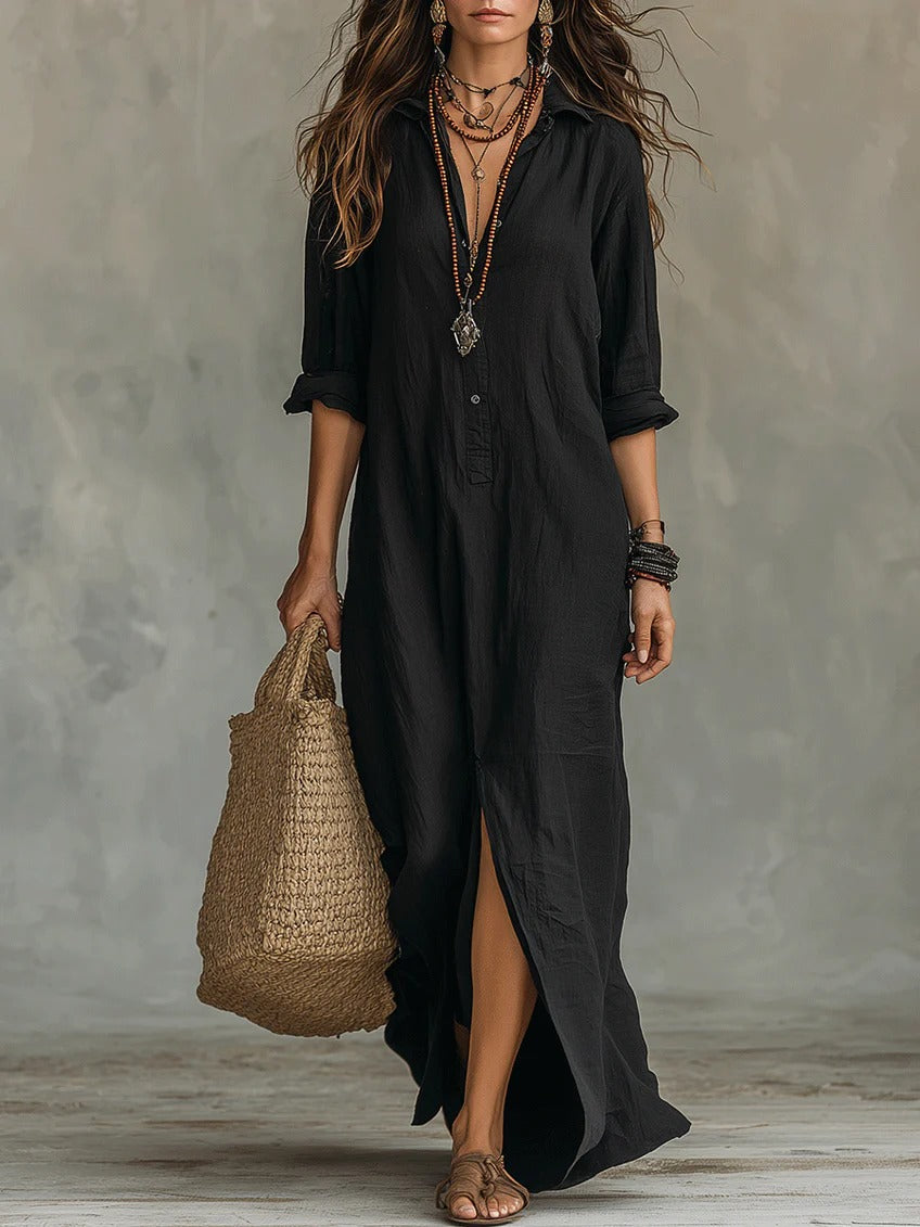 Women's Summer Shirt Maxi Dress with Button Front