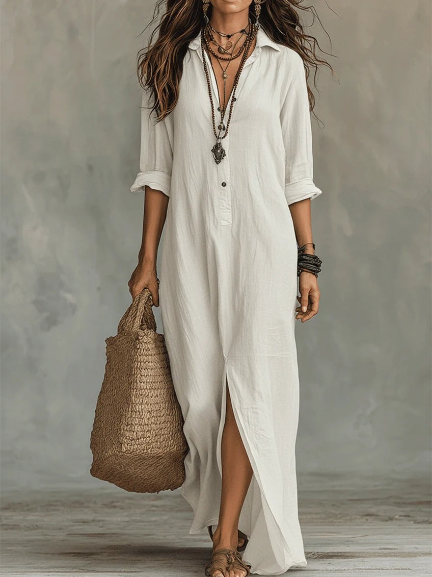 Women's Summer Shirt Maxi Dress with Button Front