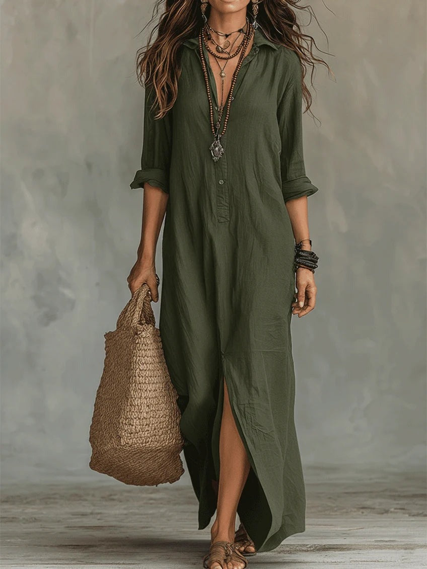 Women's Summer Shirt Maxi Dress with Button Front