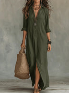 Women's Summer Shirt Maxi Dress with Button Front