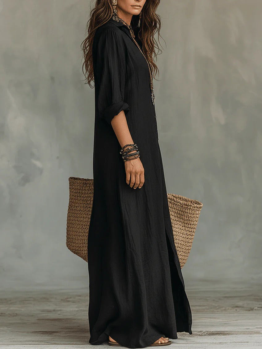 Women's Summer Shirt Maxi Dress with Button Front