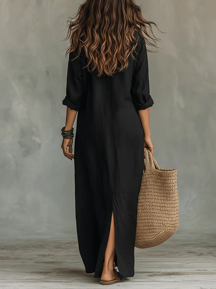 Women's Summer Shirt Maxi Dress with Button Front