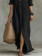 Women's Summer Shirt Maxi Dress with Button Front