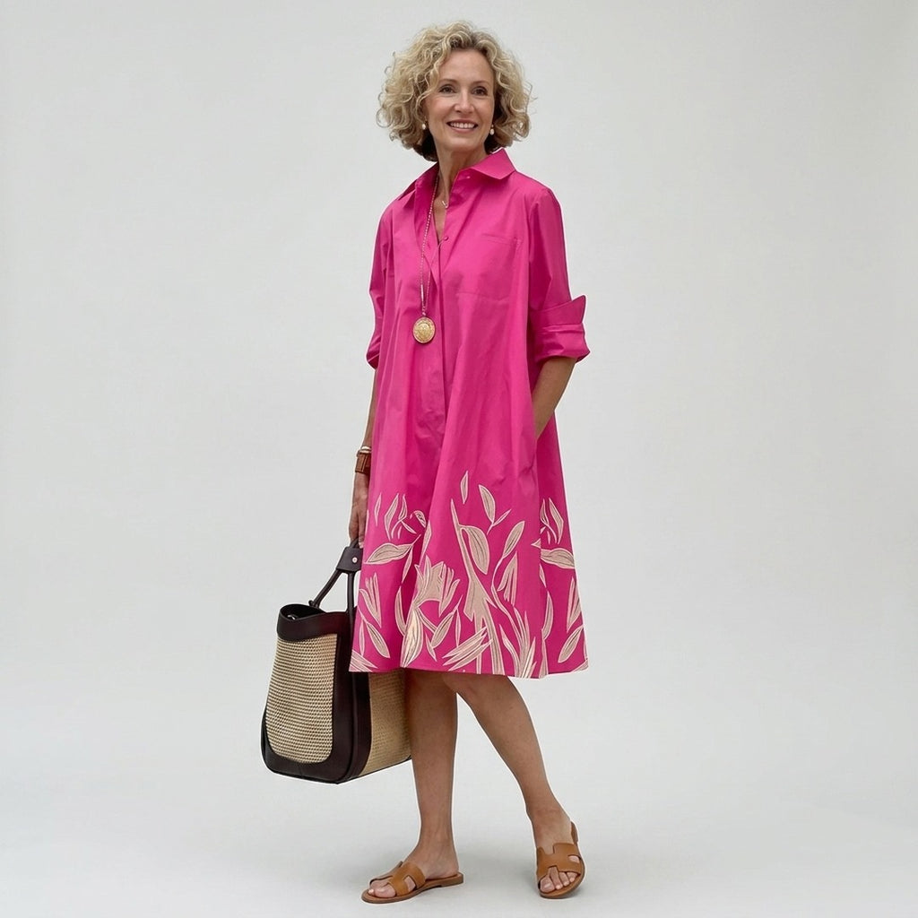Women's Summer Shirt Midi Dress with Pockets