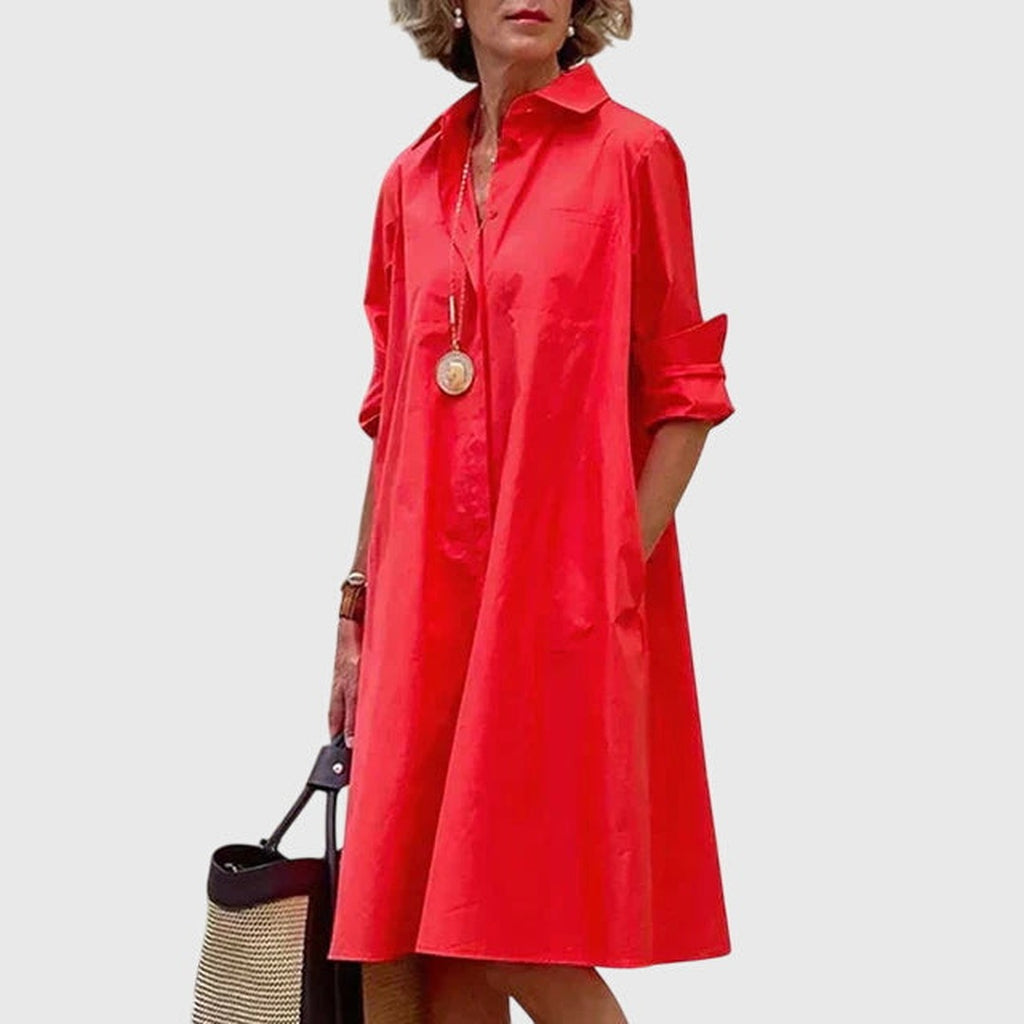Women's Summer Shirt Midi Dress with Pockets