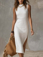 Women's Summer Sleeveless Midi Dress with Side Slit