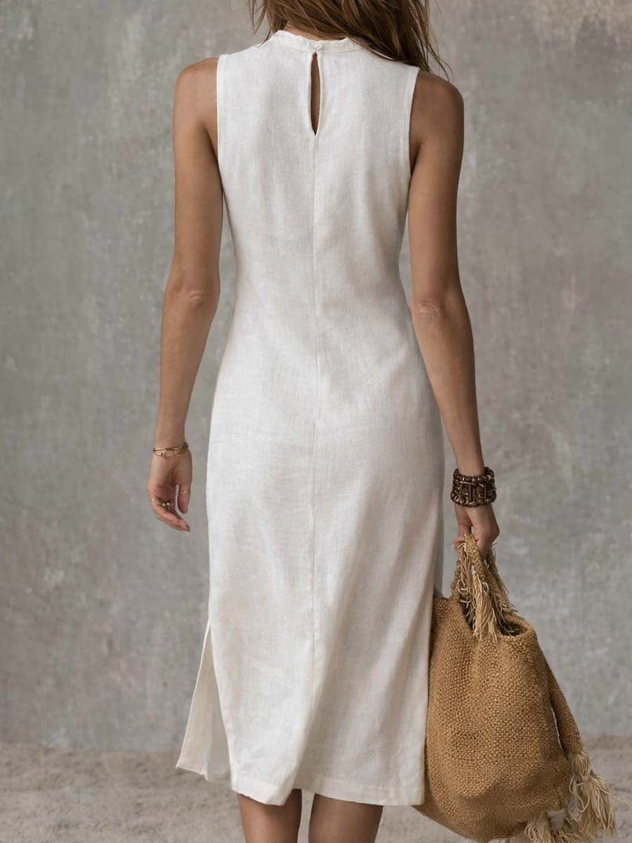 Women's Summer Sleeveless Midi Dress with Side Slit