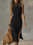 Women's Summer Sleeveless Midi Dress with Side Slit