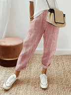 Women's Summer Striped Trousers with Elasticated Waist and Pockets