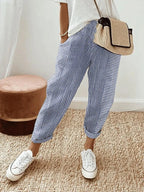 Women's Summer Striped Trousers with Elasticated Waist and Pockets