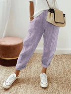 Women's Summer Striped Trousers with Elasticated Waist and Pockets