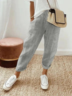 Women's Summer Striped Trousers with Elasticated Waist and Pockets