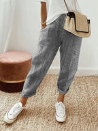 Women's Summer Striped Trousers with Elasticated Waist and Pockets
