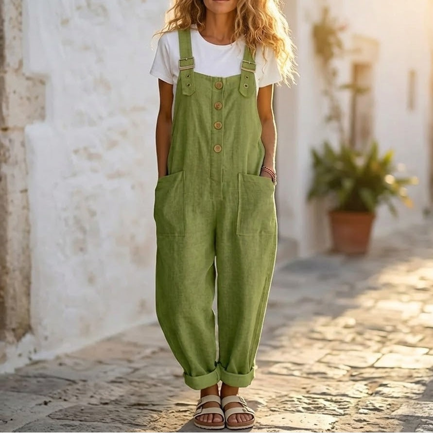 Women's Summer Wide Leg Jumpsuit with Adjustable Straps and Pockets