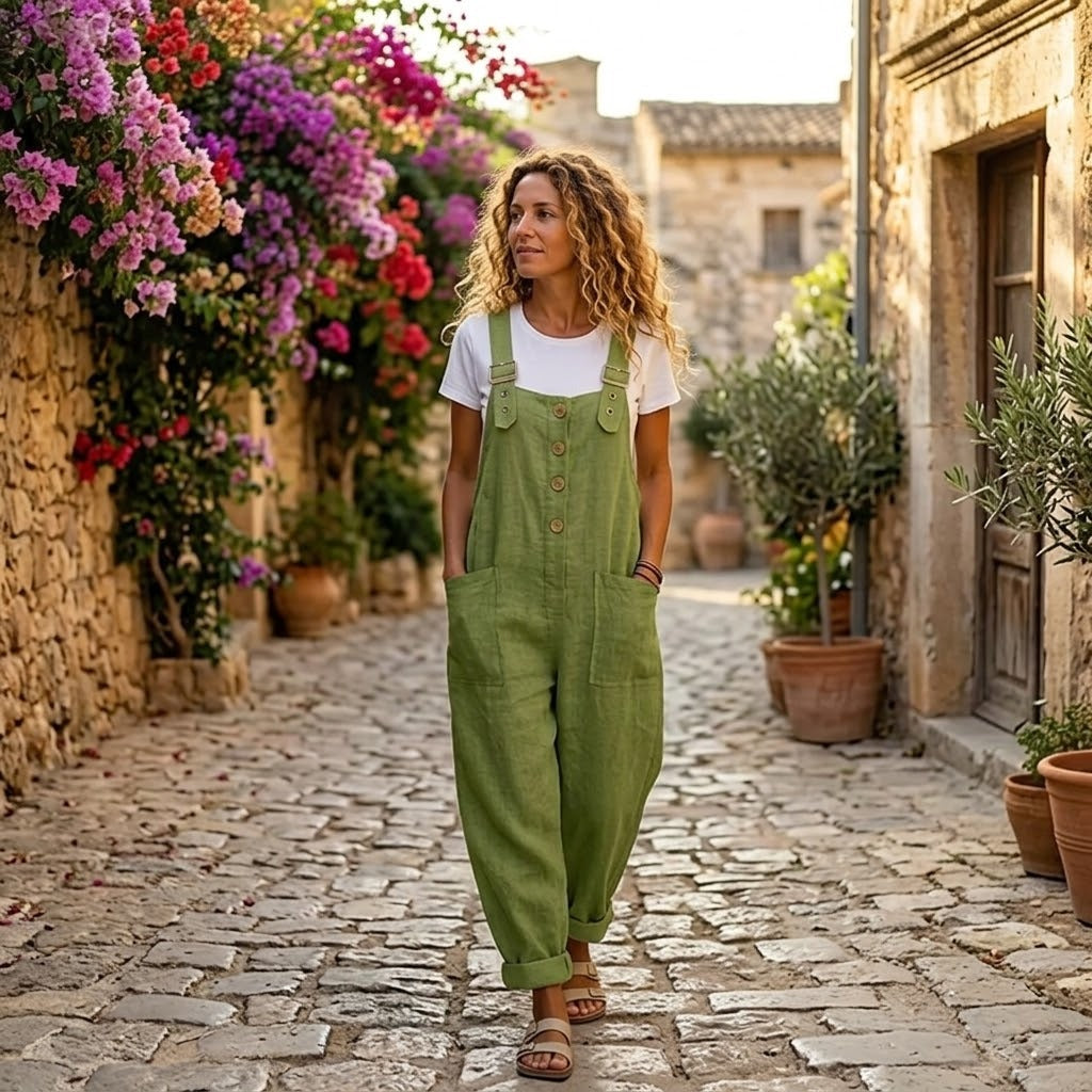 Women's Summer Wide Leg Jumpsuit with Adjustable Straps and Pockets