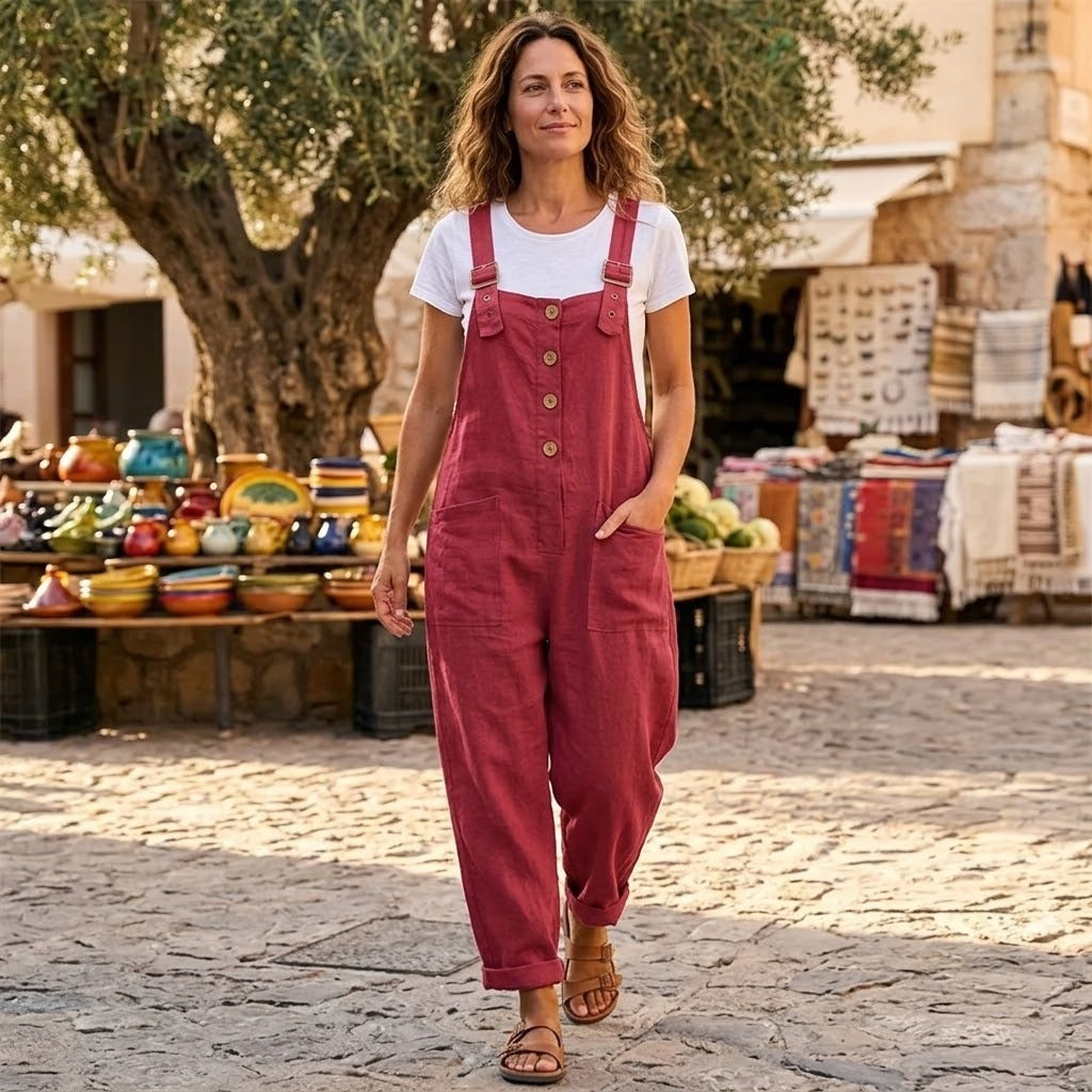 Women's Summer Wide Leg Jumpsuit with Adjustable Straps and Pockets
