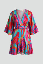 Women's Summer Wrap Mini Dress with V-Neck