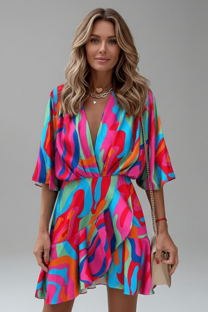 Women's Summer Wrap Mini Dress with V-Neck