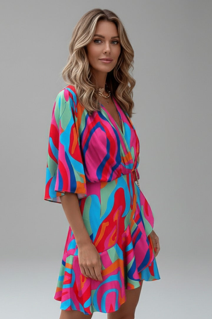 Women's Summer Wrap Mini Dress with V-Neck