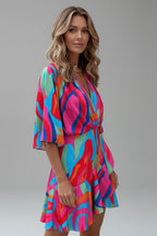 Women's Summer Wrap Mini Dress with V-Neck