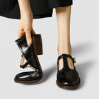 Women's T-Bar Brogue Shoes with Round Toe and Block Heel