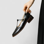 Women's T-Bar Brogue Shoes with Round Toe and Block Heel
