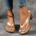 Women's Thong Sandals with Wide Crossover Strap and Block Heel Platform
