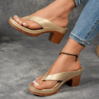 Women's Thong Sandals with Wide Crossover Strap and Block Heel Platform