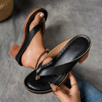 Women's Thong Sandals with Wide Crossover Strap and Block Heel Platform