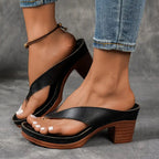 Women's Thong Sandals with Wide Crossover Strap and Block Heel Platform