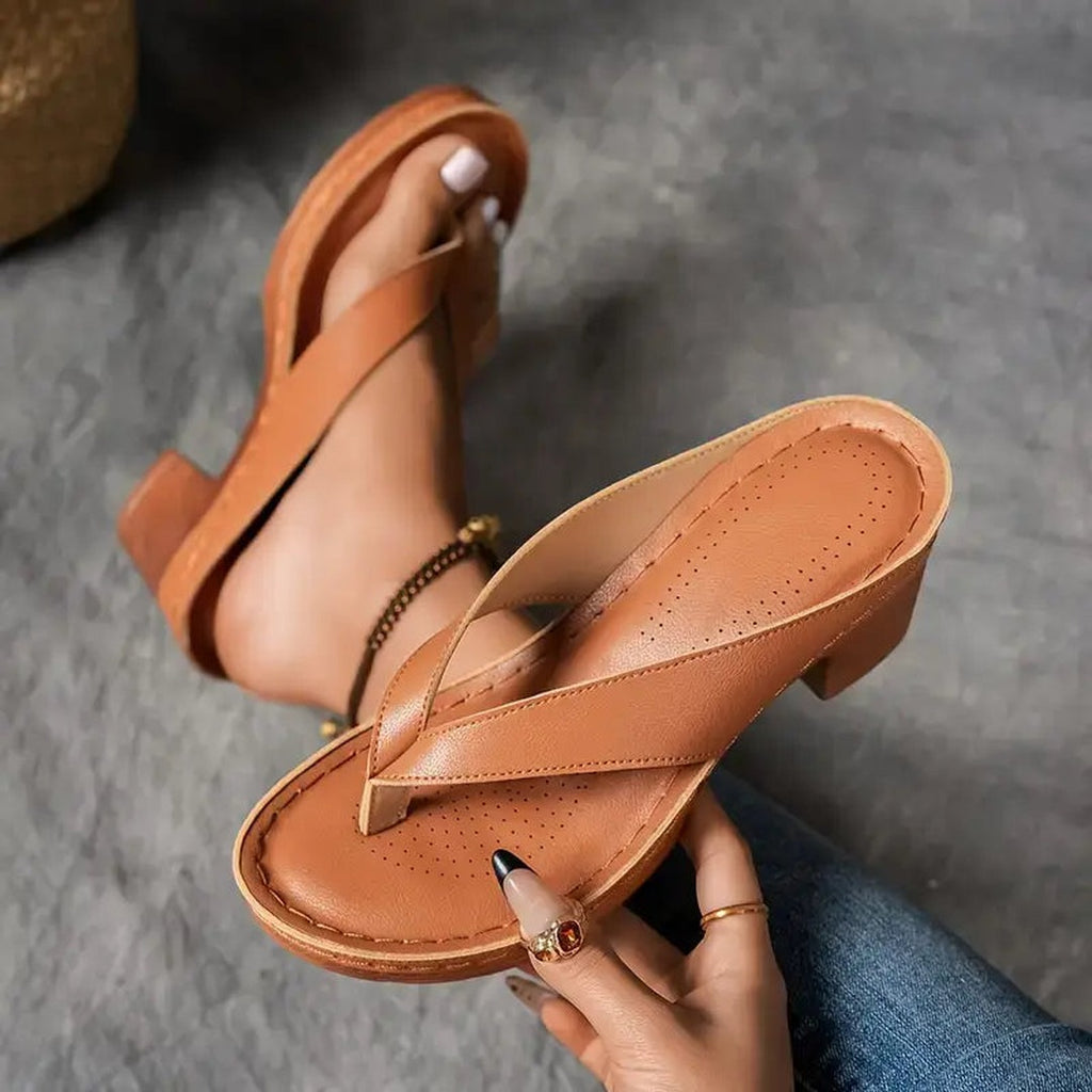 Women's Thong Sandals with Wide Crossover Strap and Block Heel Platform