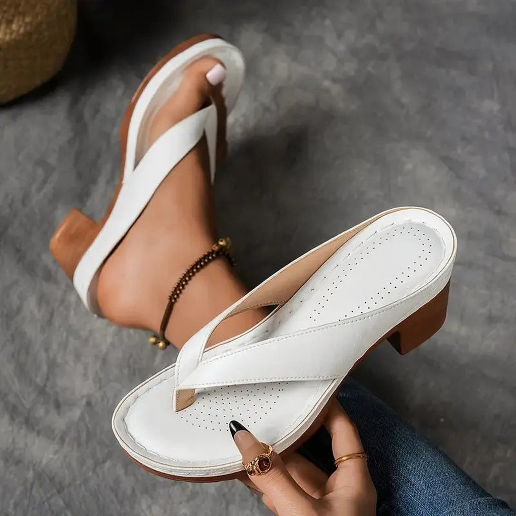 Women's Thong Sandals with Wide Crossover Strap and Block Heel Platform