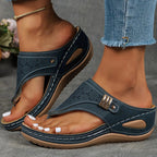 Women's Toe-Loop Wedge Sandals with Perforated Upper Panel and Metal Stud Detail