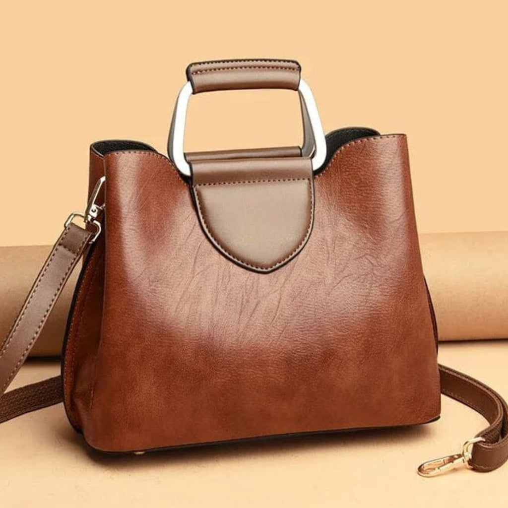 Women's Top Handle Tote Bag with Metal Handle and Detachable Crossbody Strap