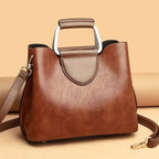 Women's Top Handle Tote Bag with Metal Handle and Detachable Crossbody Strap