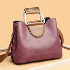 Women's Top Handle Tote Bag with Metal Handle and Detachable Crossbody Strap