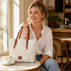 Women's Tote Large Handbag with Embroidered Overlay and Contrast Straps