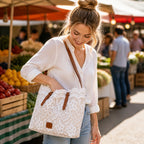 Women's Tote Large Handbag with Embroidered Overlay and Contrast Straps