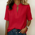 Women's Tunic Blouse with V-Neck and Short Sleeves