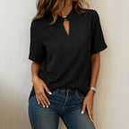 Women's Tunic Blouse with V-Neck and Short Sleeves