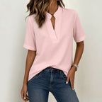 Women's Tunic Blouse with V-Neck and Short Sleeves