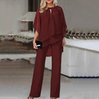 Women's Two Piece Co-Ord Trouser Set with Blouse and Wide Leg